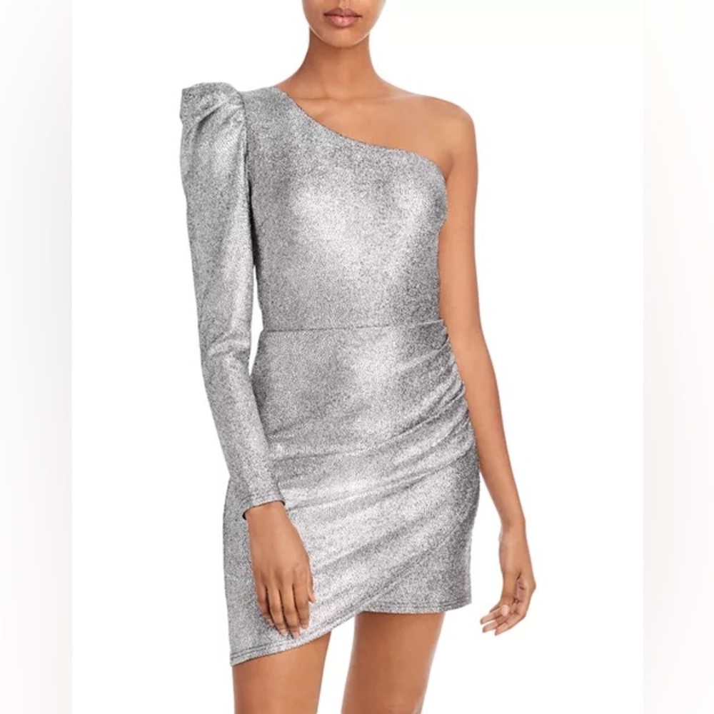 AQUA Shine Puff One Shoulder Bodycon Dress